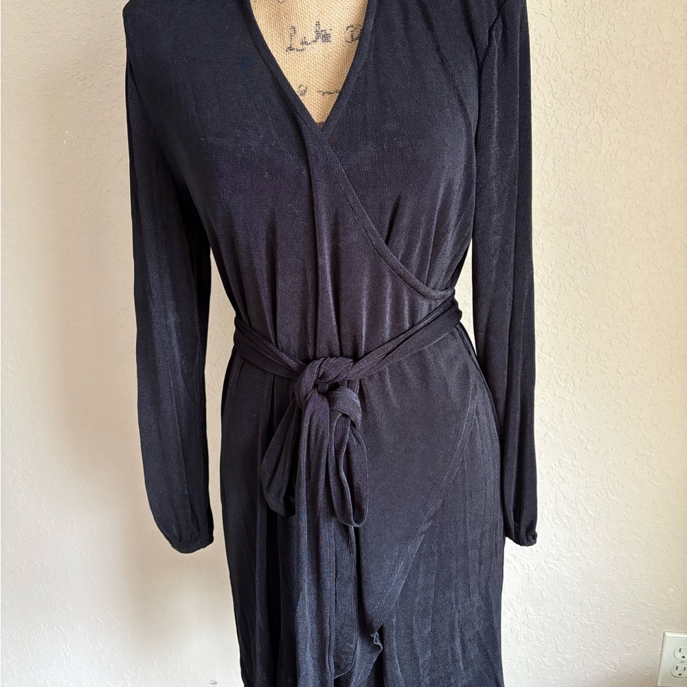 NWT NKN Nekane Elegant Black Faux Wrap Midi Dress